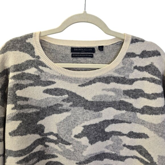 Brown Allan Wool & Cashmere Blend Camouflage Print Crewneck Sweater Size Medium - Picture 4 of 5